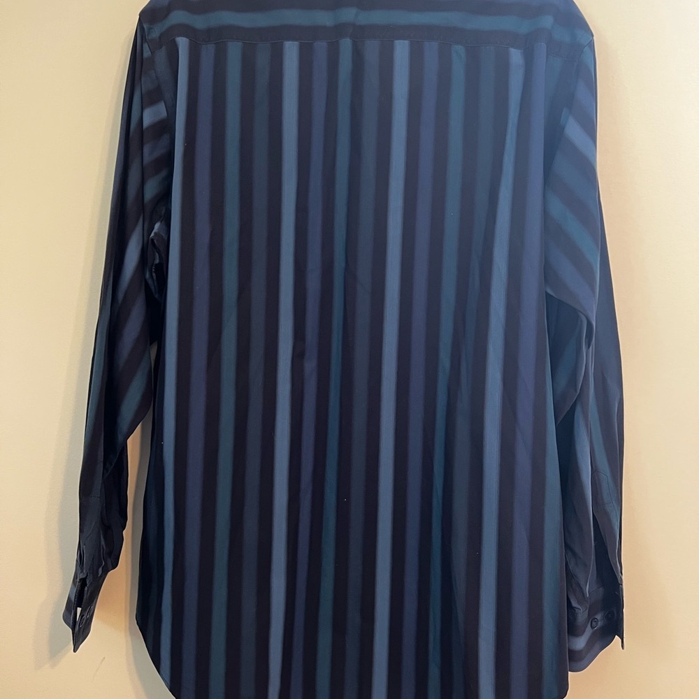 Bugatchi Blue Casual Button Down Shirt with Stripes - Picture 2 of 6